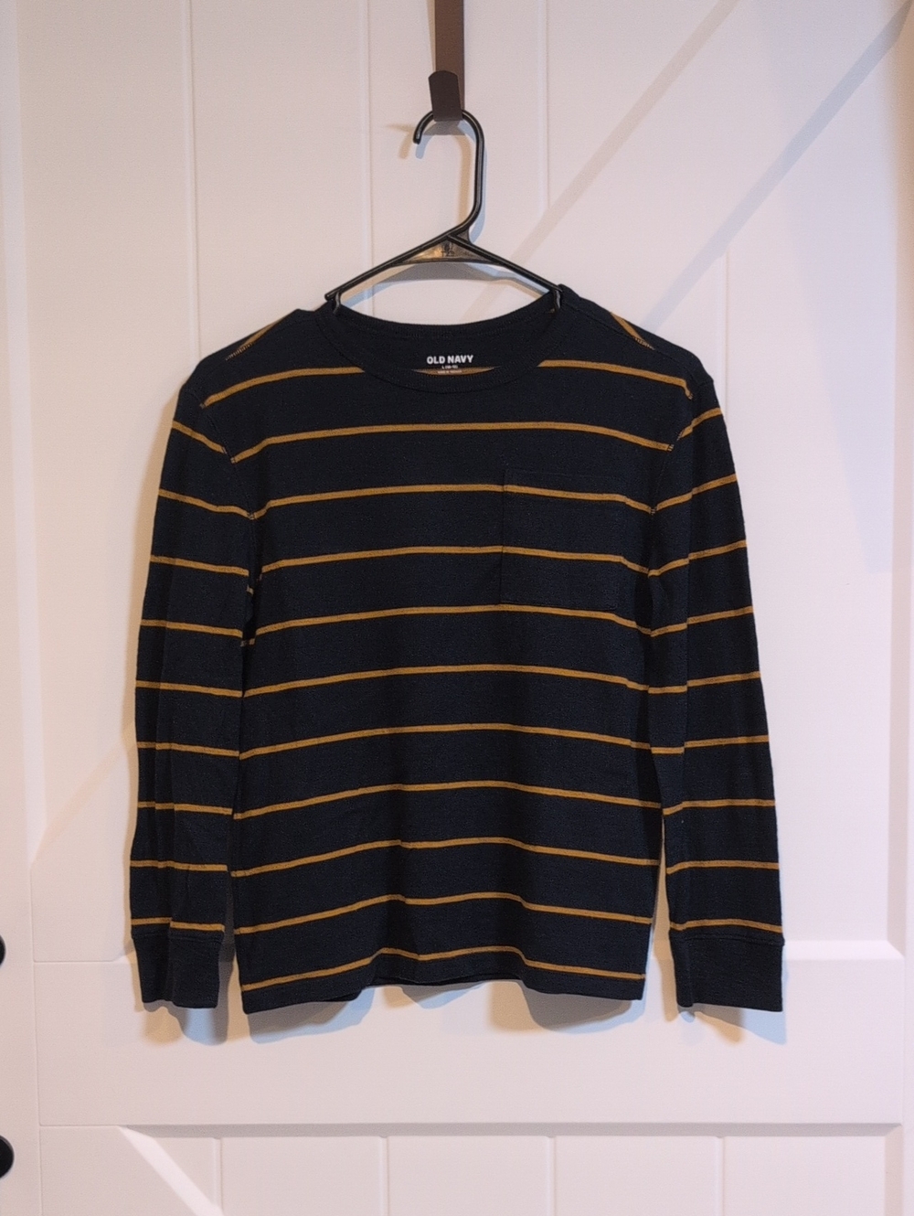 Old Navy Kid’s Black Crewneck Sweater with Mustard Stripes